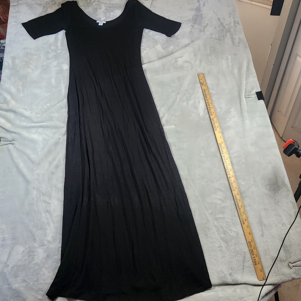 Bar III Womens M Black Maxi Dress Stretch Fitted Bodycon 1/2 Sleeve